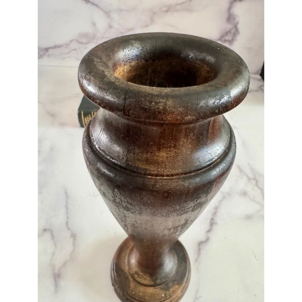 Vintage Hand Turned Wooden Vase Primitive Organic Modern Decor